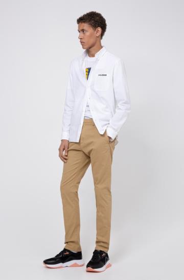 Spodnie HUGO Slim Fit Beżowe Męskie (Pl68078)